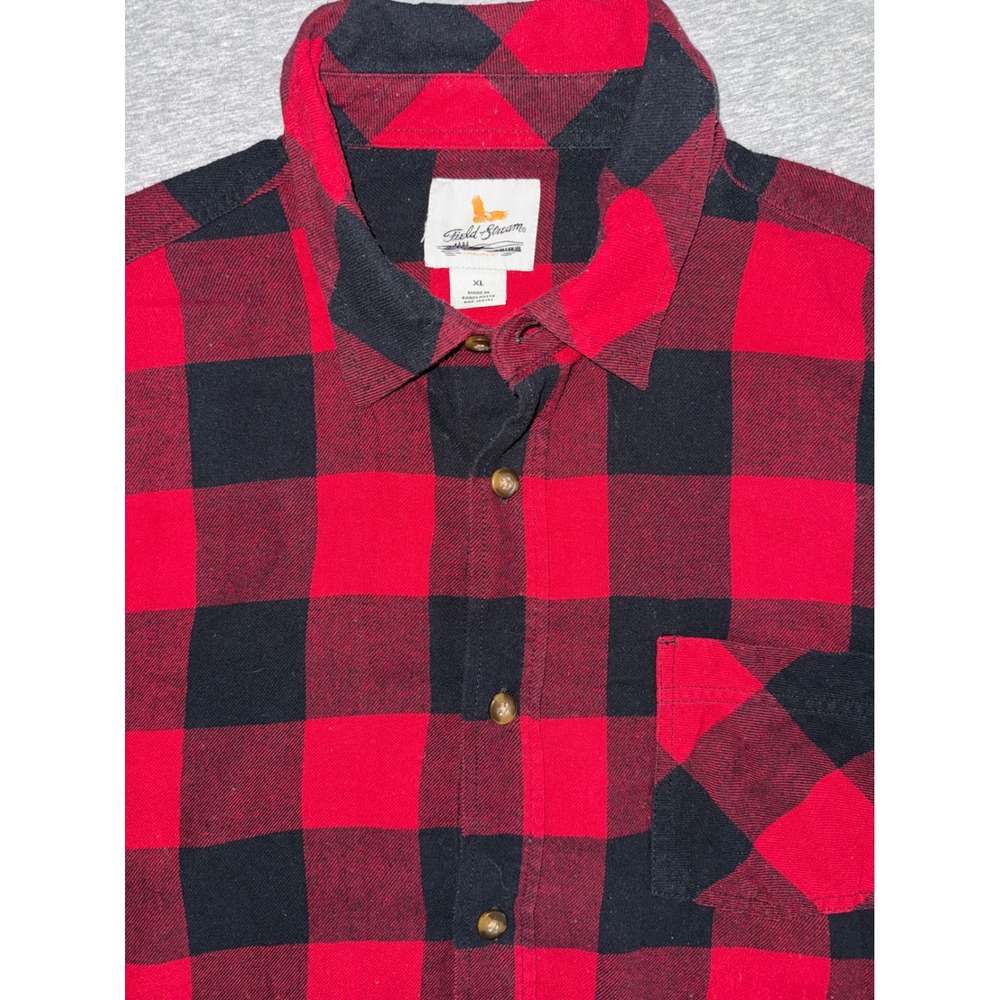 Field & Stream Mens Red Black Buffalo Plaid Flannel Shirt Size XL Soft Comfy